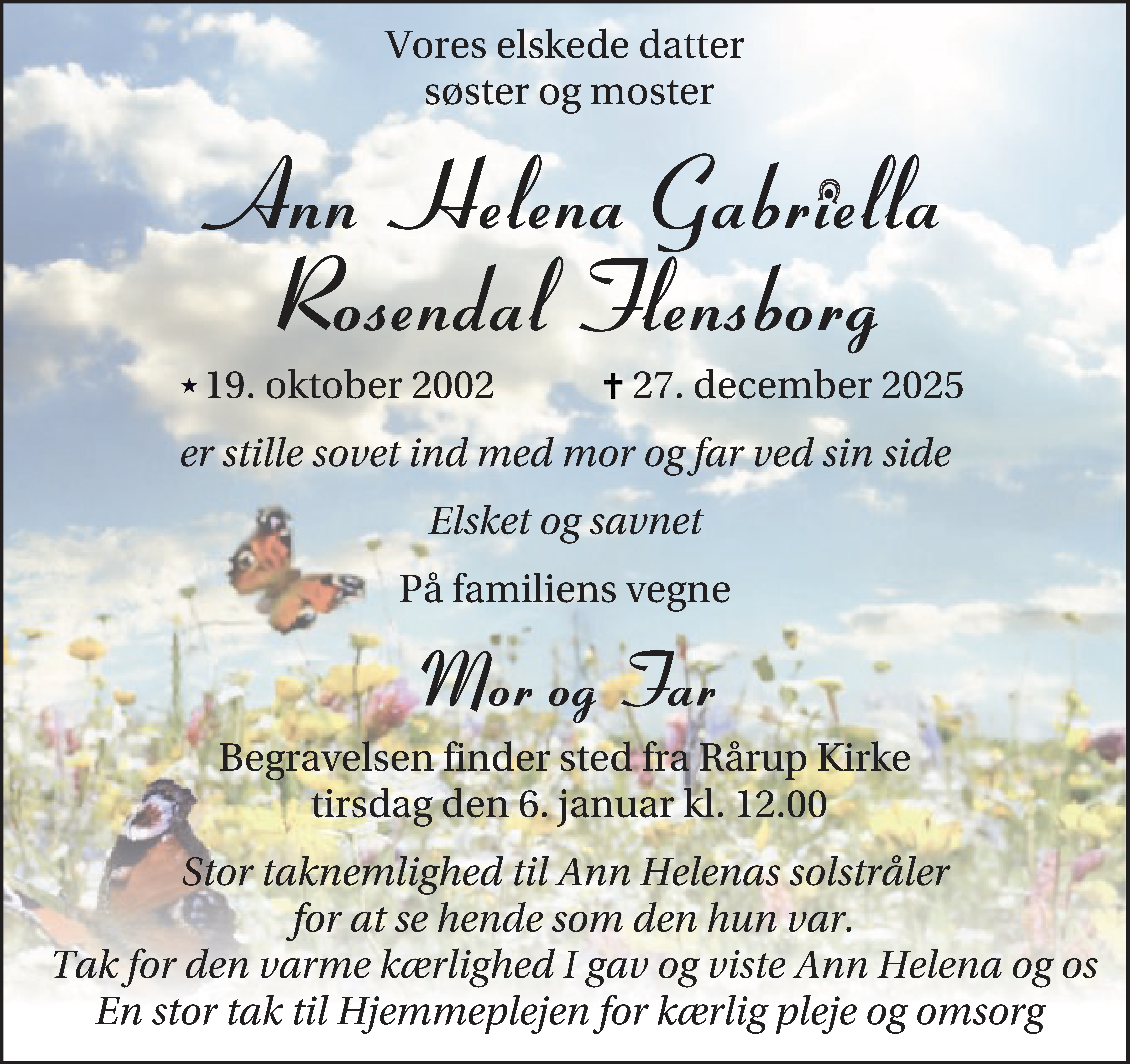 Dødsannonce for Ann Helena Gabriella Rosendal Flensborg