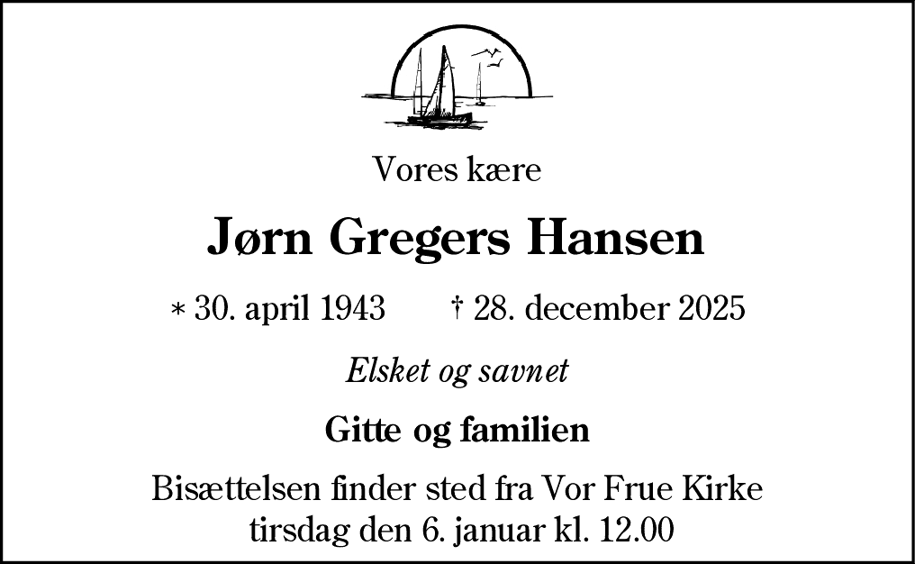 Dødsannonce for Jørn Gregers Hansen