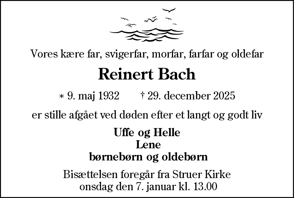 Dødsannonce for Reinert Bach