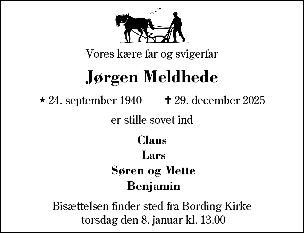 Dødsannonce for Jørgen Meldhede