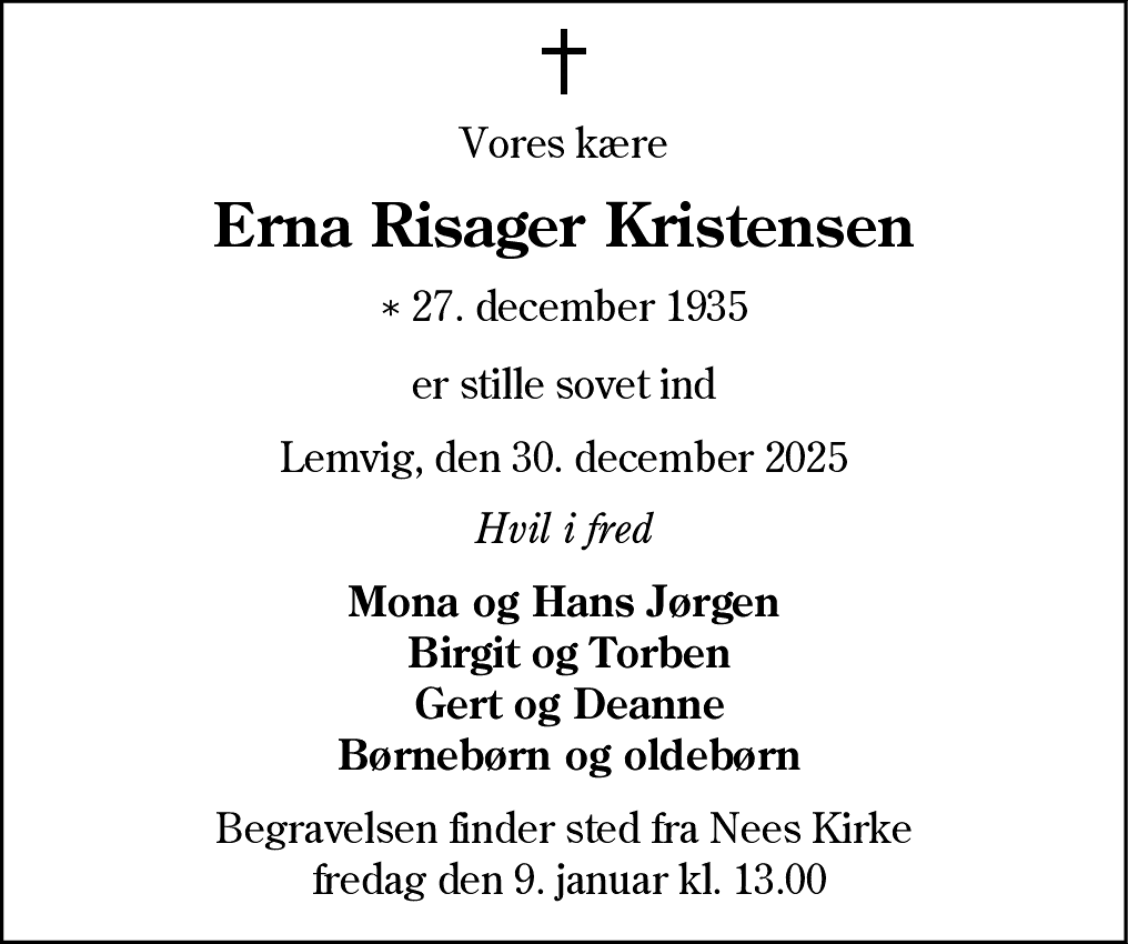Dødsannonce for Erna Kristensen