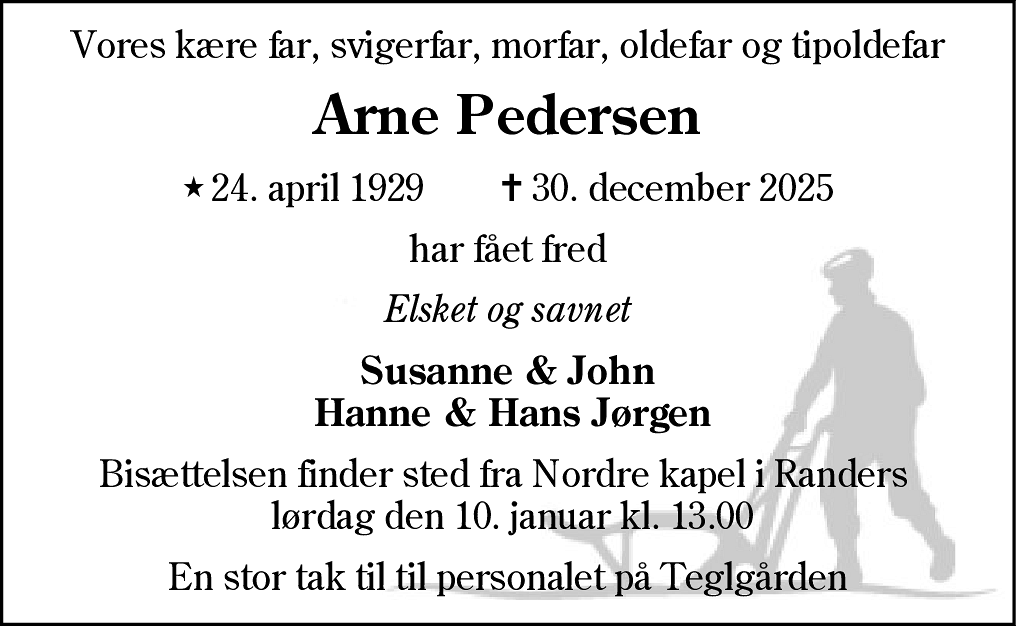 Dødsannonce for Arne Pedersen