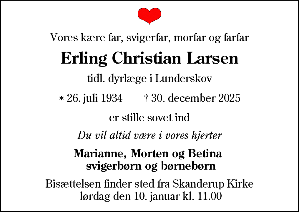 Dødsannonce for Erling Christian Larsen