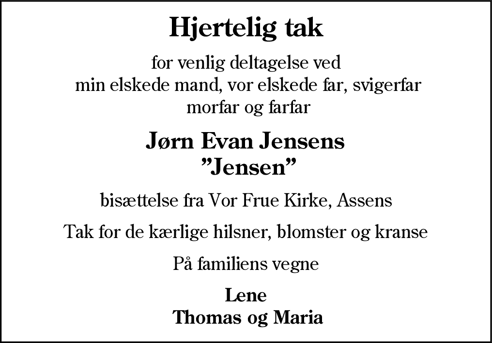 Dødsannonce for Jørn Evan Jensen