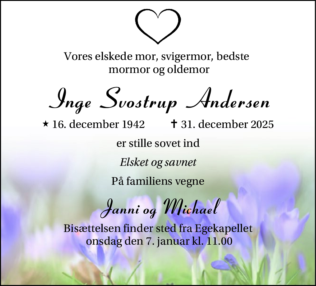 Dødsannonce for Inge Svostrup Andersen