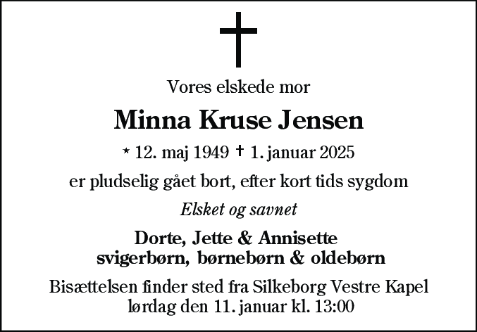 Dødsannonce for Minna Kruse Jensen