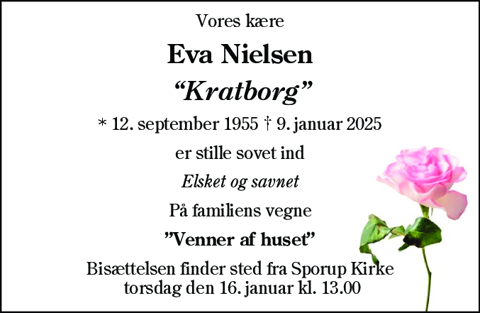 Dødsannonce for Eva Nielsen