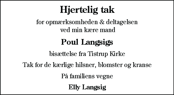 Dødsannonce for Poul Langsig