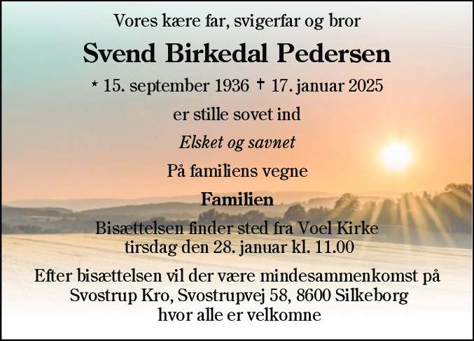 Dødsannonce for Svend Birkedal Pedersen