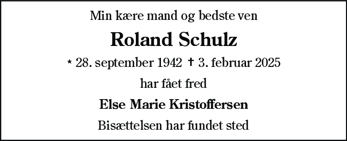 Dødsannonce for Roland Schulz