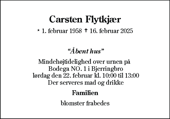Dødsannonce for Carsten Flytkjær