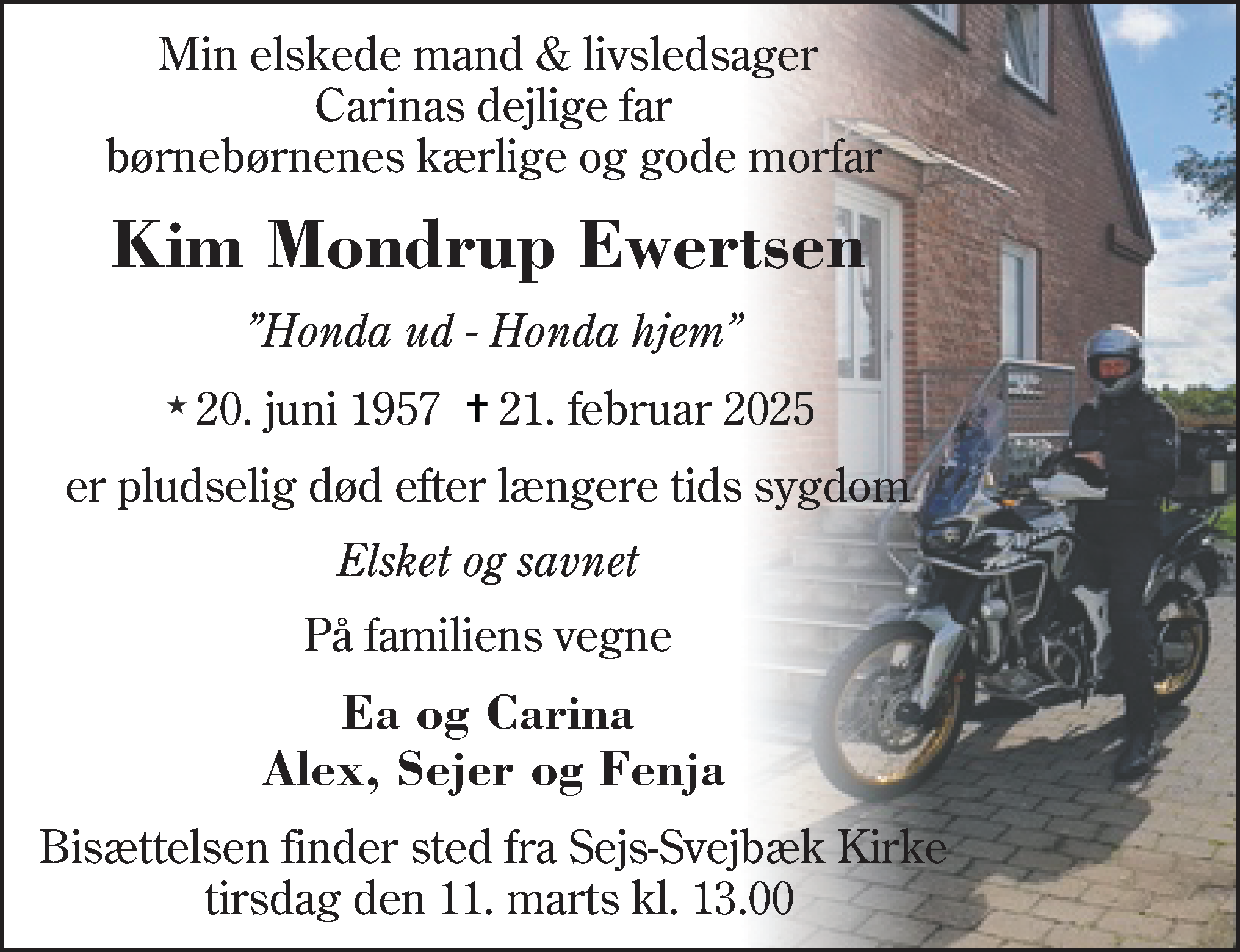 Dødsannonce for Kim Mondrup Ewertsen