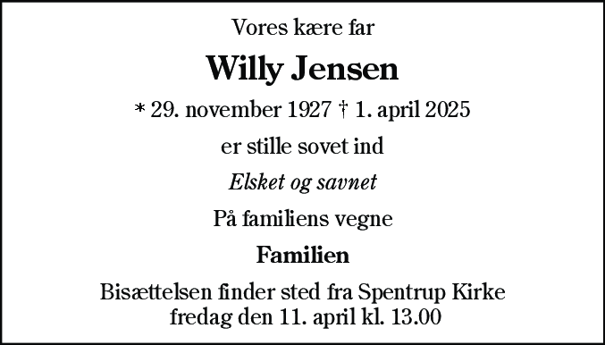 Dødsannonce for Willy Jensen