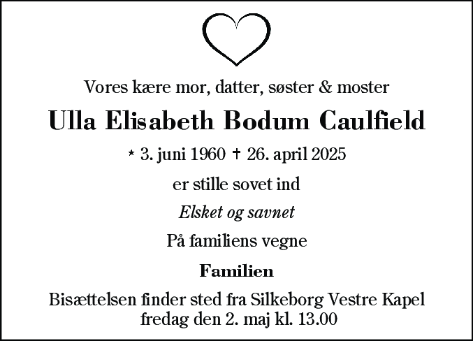 Dødsannonce for Ulla Elisabeth Caulfield