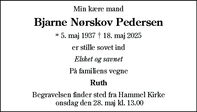 Dødsannonce for Bjarne Nørskov Pedersen