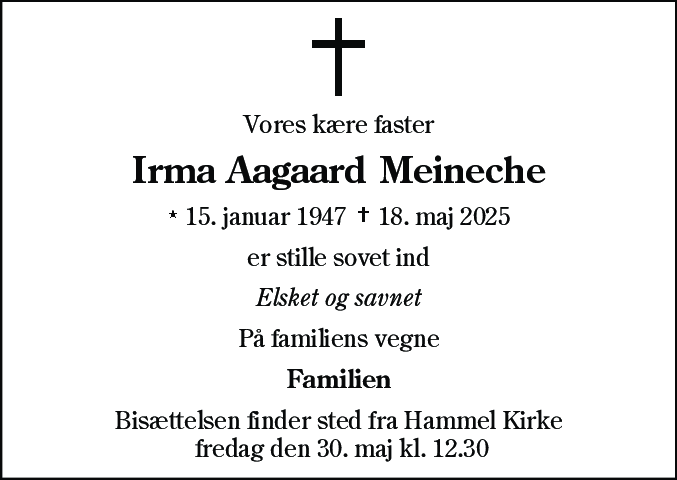 Dødsannonce for Irma Aagaard Meineche