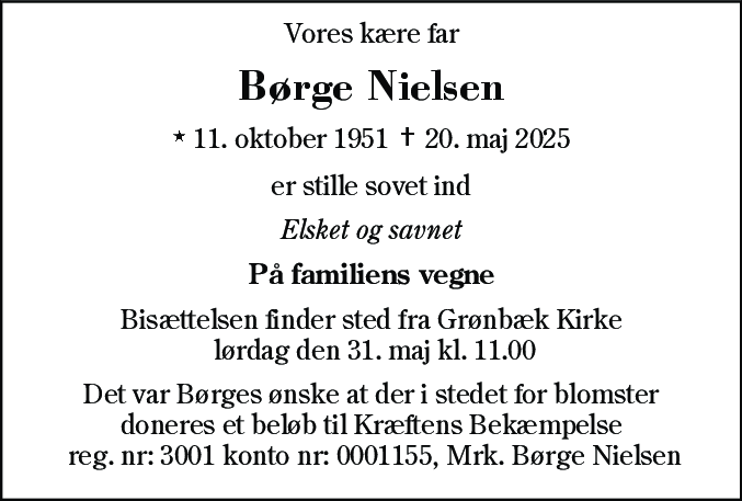 Dødsannonce for Børge Nielsen