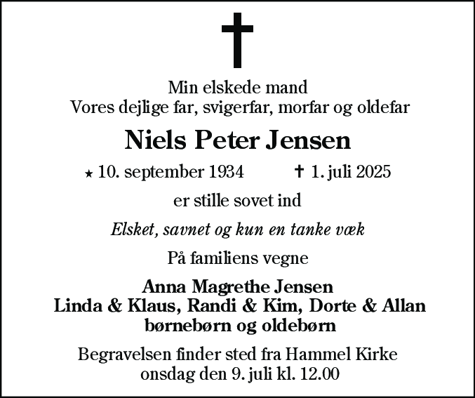 Dødsannonce for Niels Peter Jensen