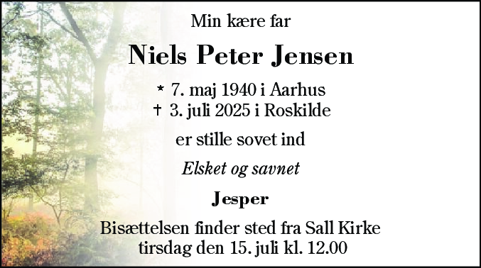 Dødsannonce for Niels Peter Jensen
