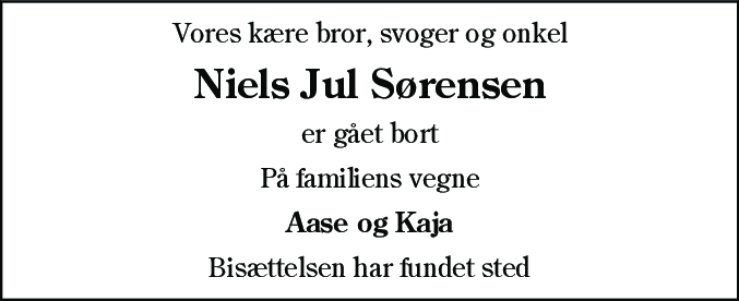 Dødsannonce for Niels Jul Sørensen