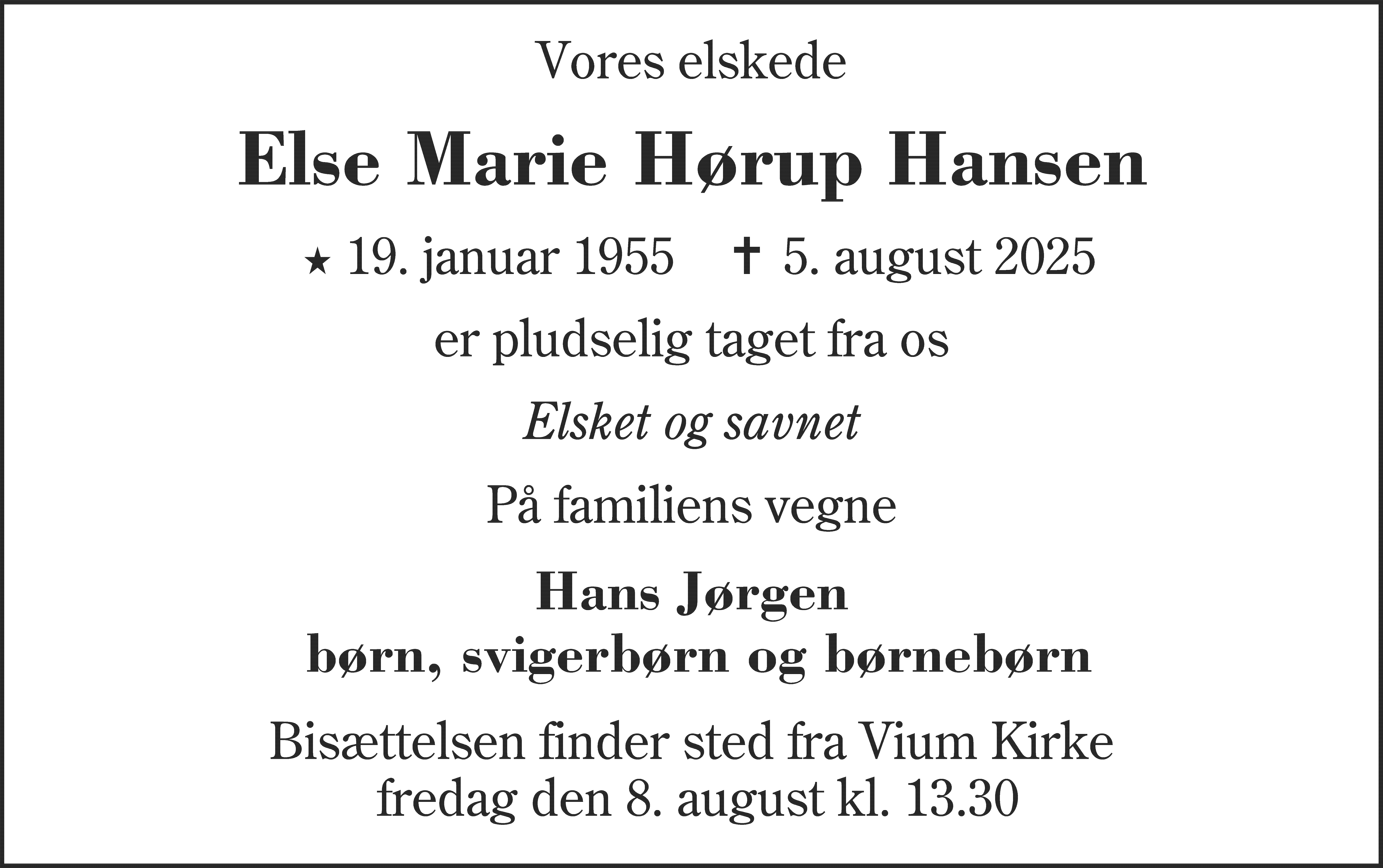 Dødsannonce for Else Marie Hørup Hansen