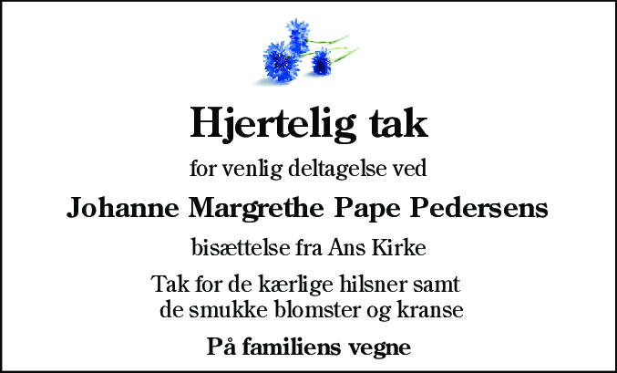 Dødsannonce for Johanne Margrethe Pedersen