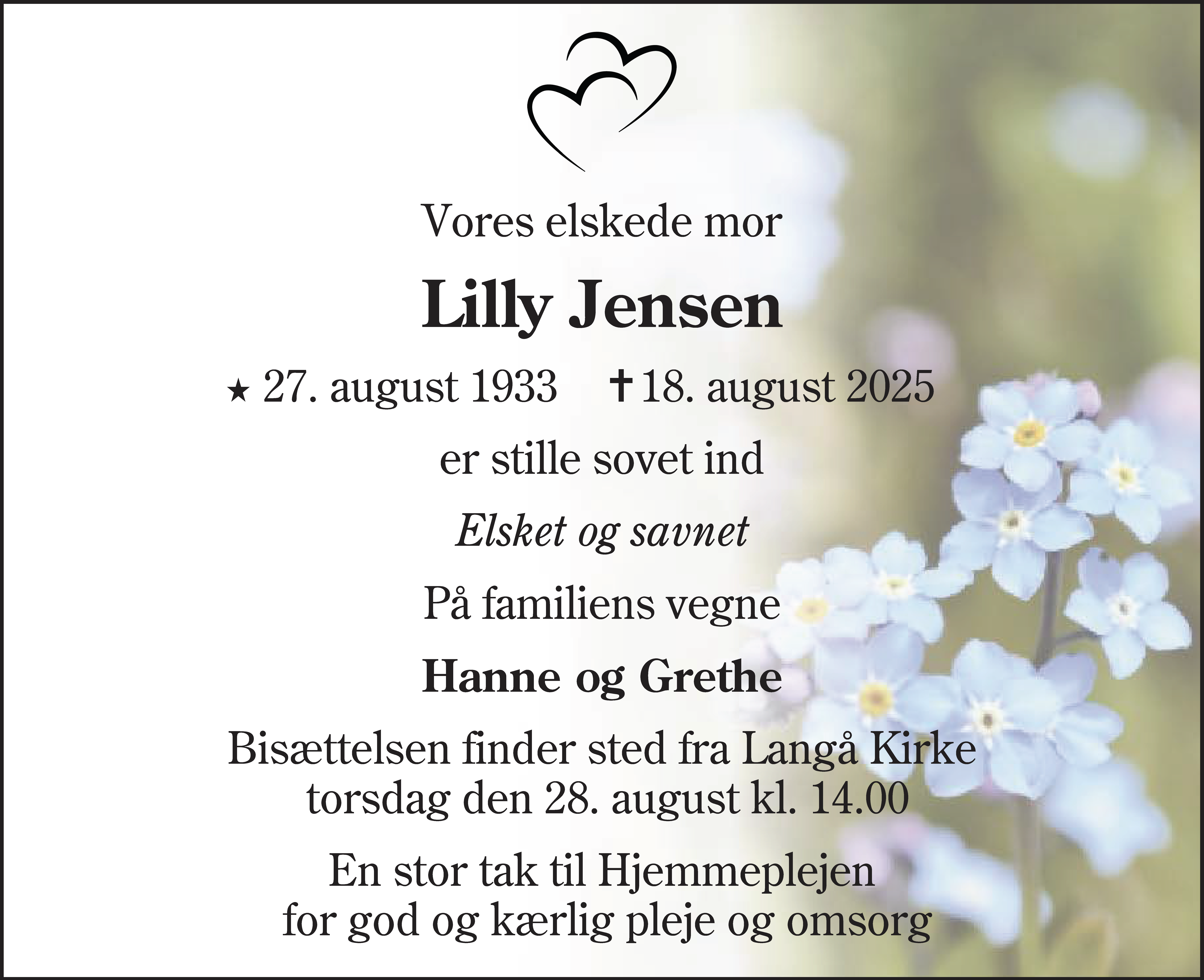 Dødsannonce for Lilly Marie Jensen