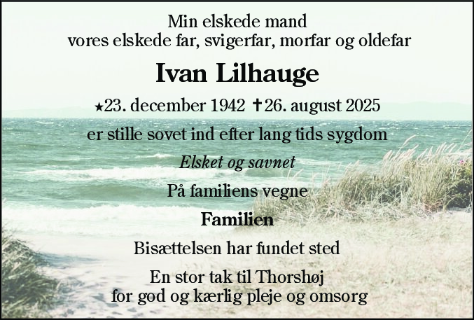 Dødsannonce for Ivan Lilhauge