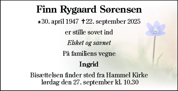 Dødsannonce for Finn Rygaard Sørensen