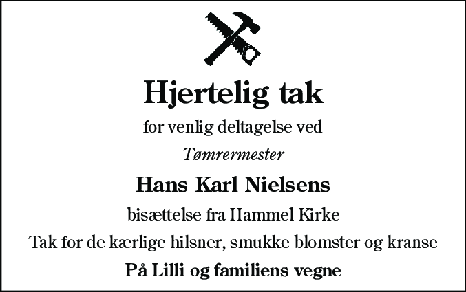 Dødsannonce for Hans Karl Nielsen