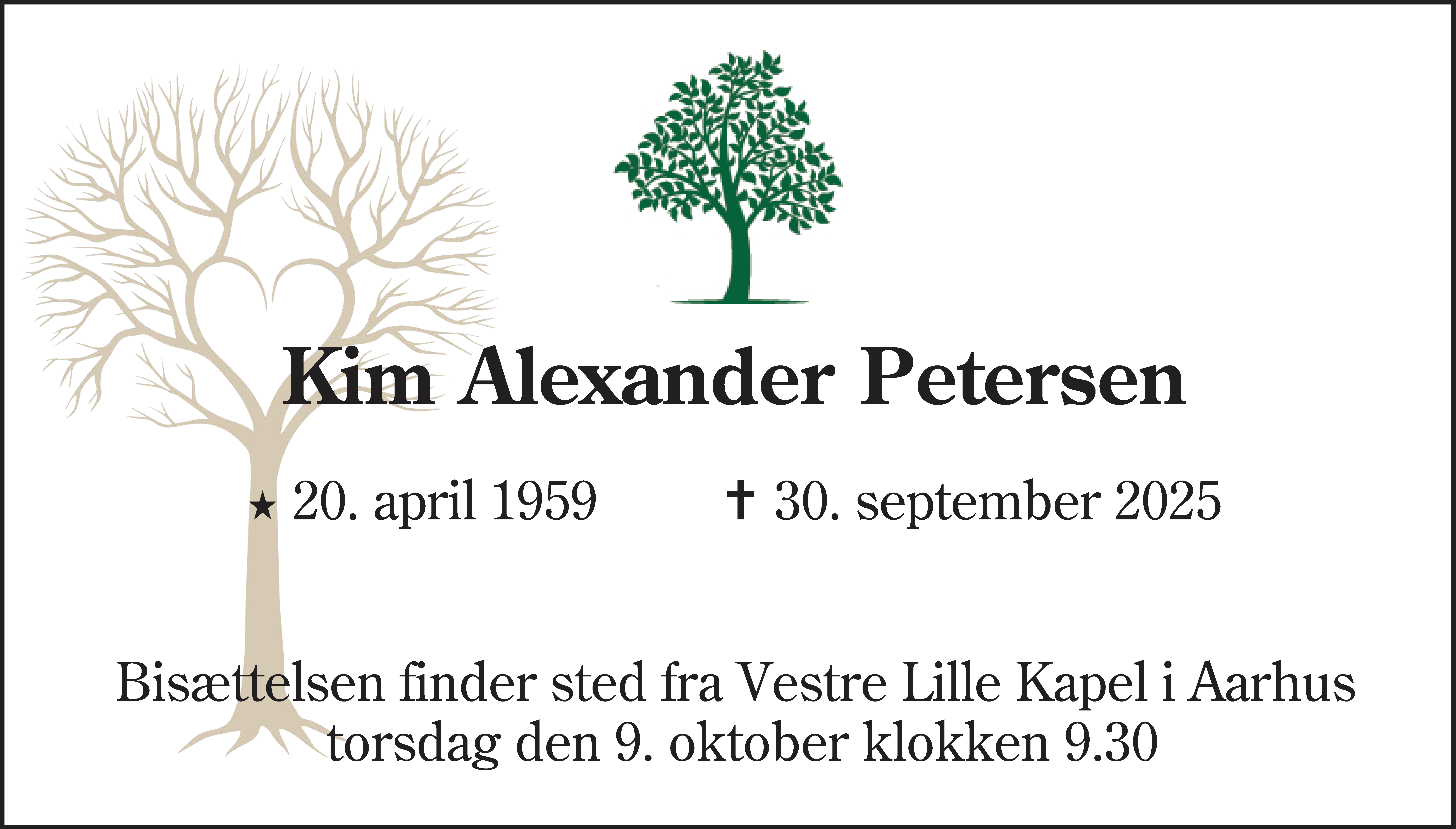 Dødsannonce for Kim Alexander Petersen
