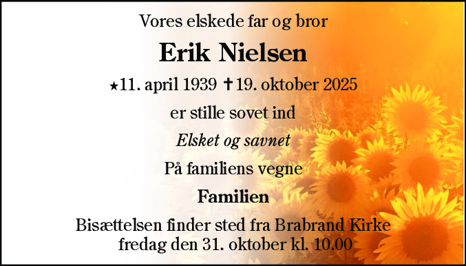 Dødsannonce for Erik Nielsen