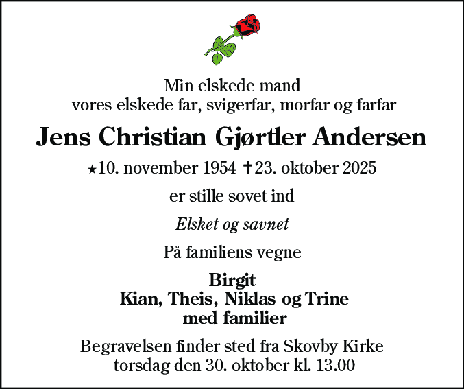 Dødsannonce for Jens Christian Gjørtler Andersen