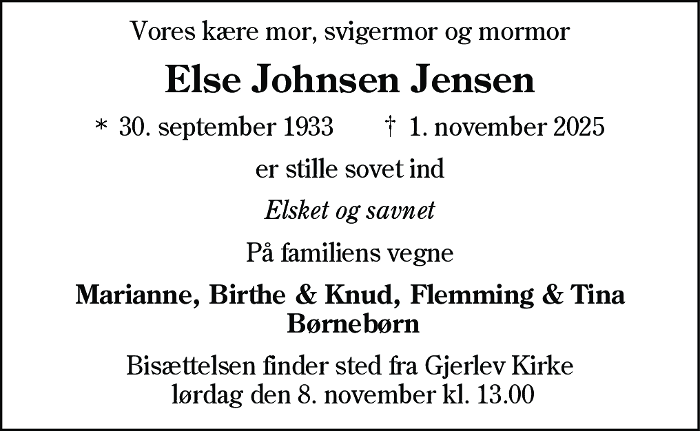 Dødsannonce for Else Johnsen Jensen