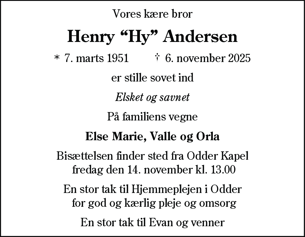 Dødsannonce for Henry Andersen