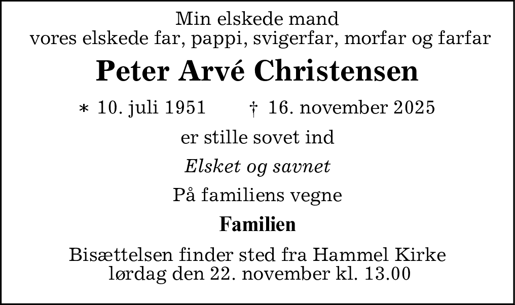 Dødsannonce for Peter Arvé Christensen