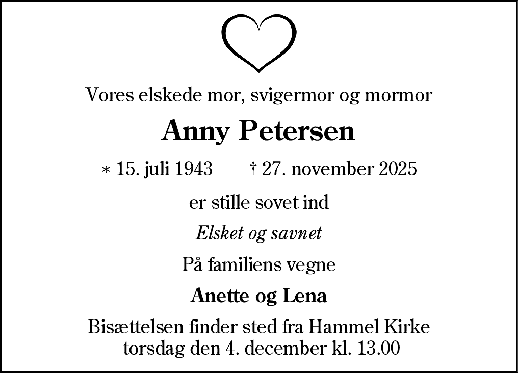 Dødsannonce for Anny Petersen