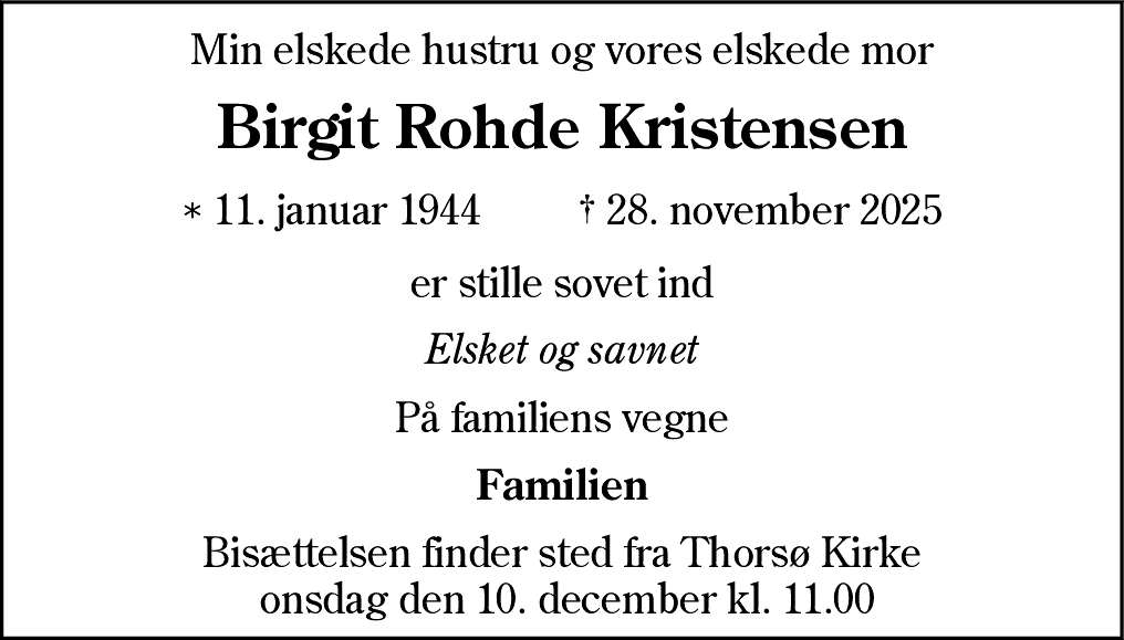 Dødsannonce for Birgit Kristensen