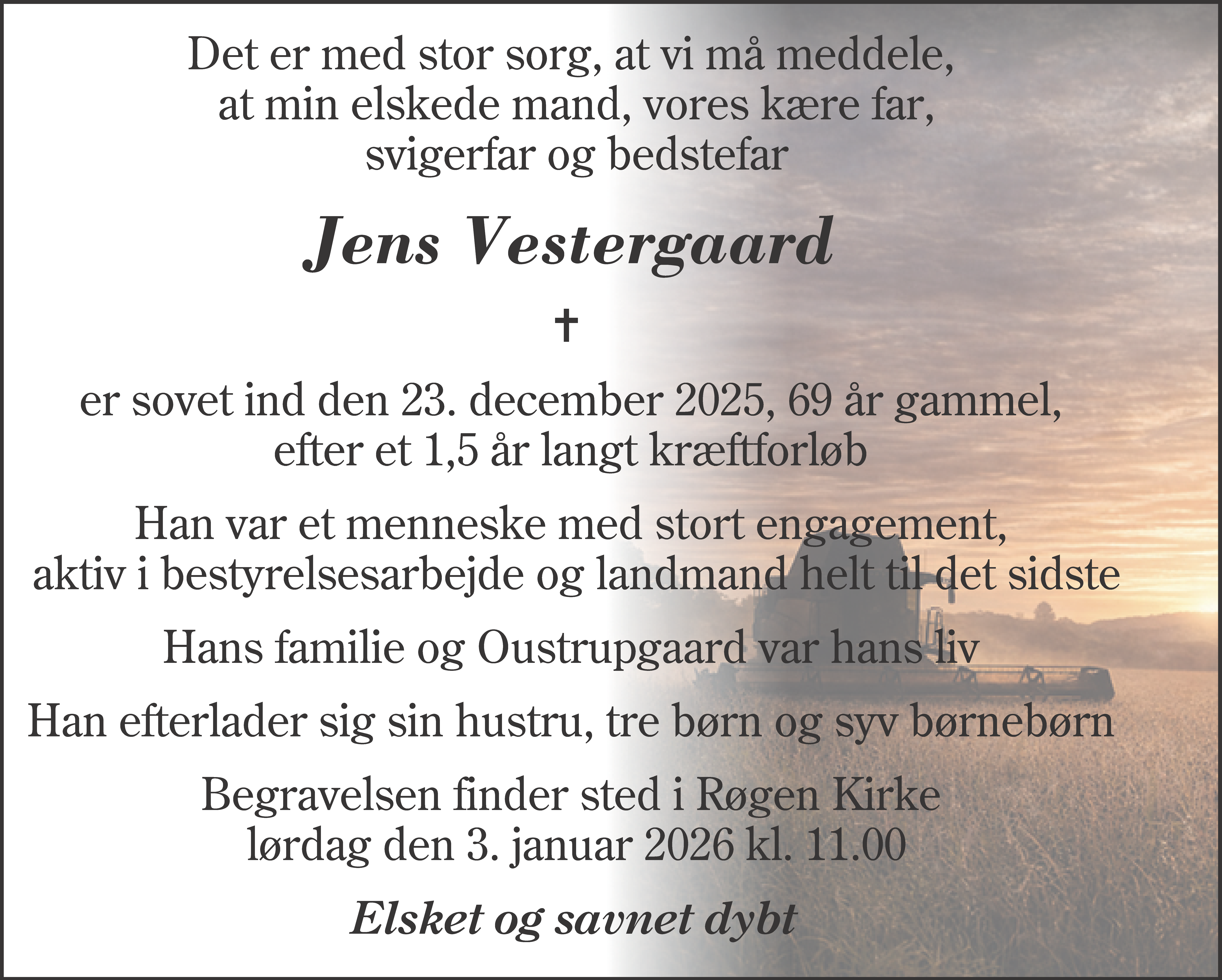 Dødsannonce for Jens Vestergaard