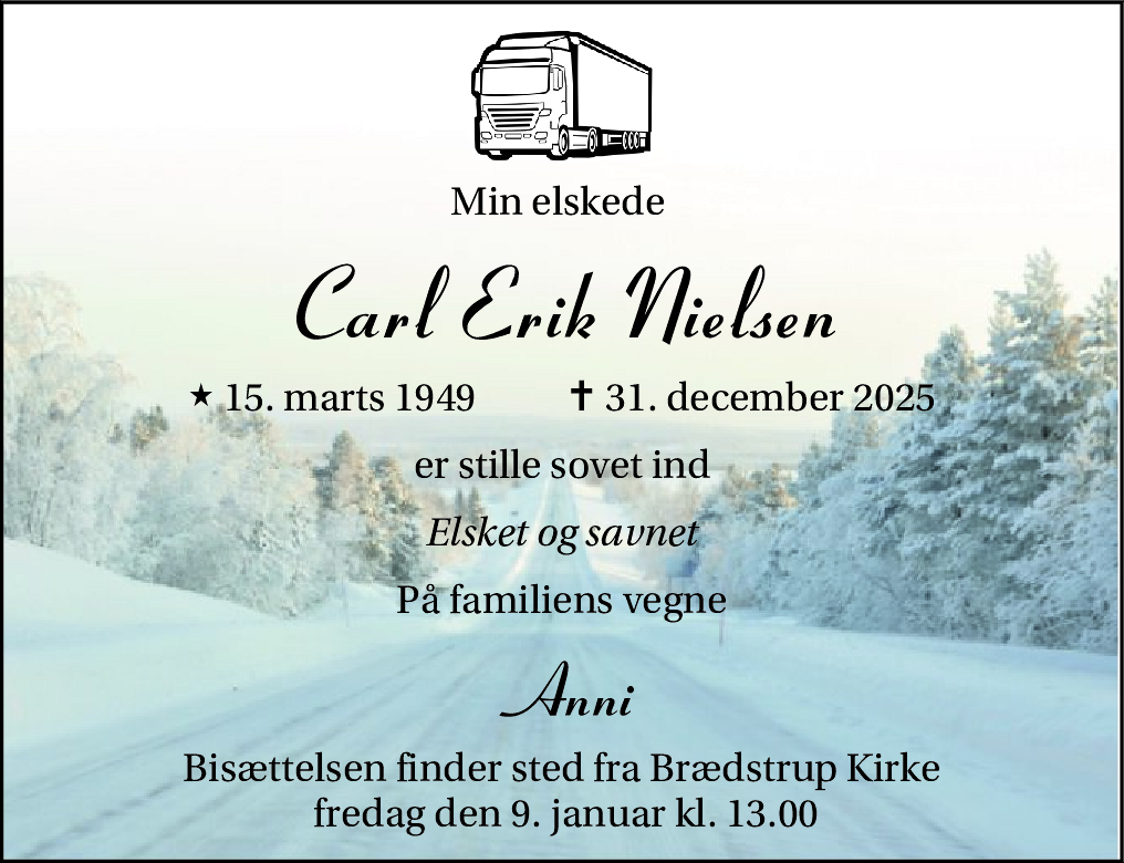 Dødsannonce for Carl Erik Nielsen