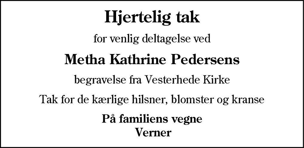 Dødsannonce for Metha Kathrine Pedersen