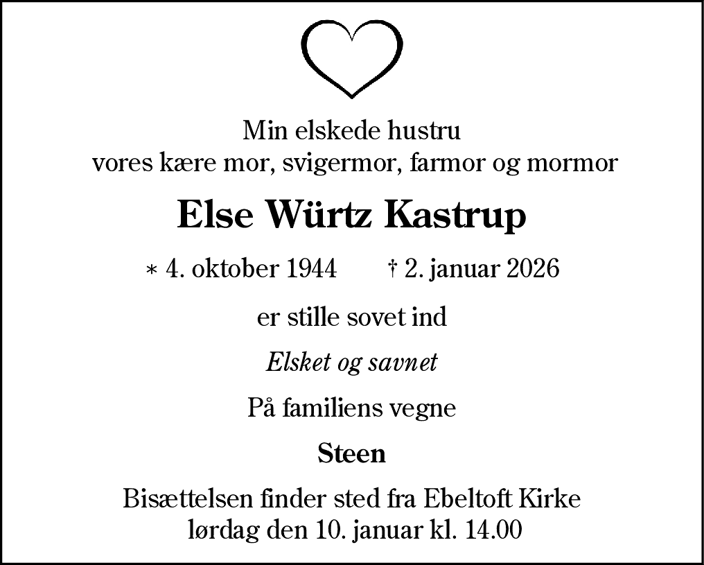 Dødsannonce for Else Würtz Kastrup