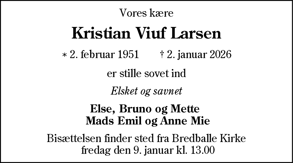 Dødsannonce for Kristian Viuf Larsen