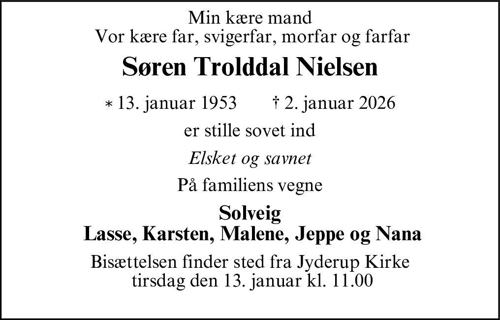 Dødsannonce for Søren Trolddal Nielsen