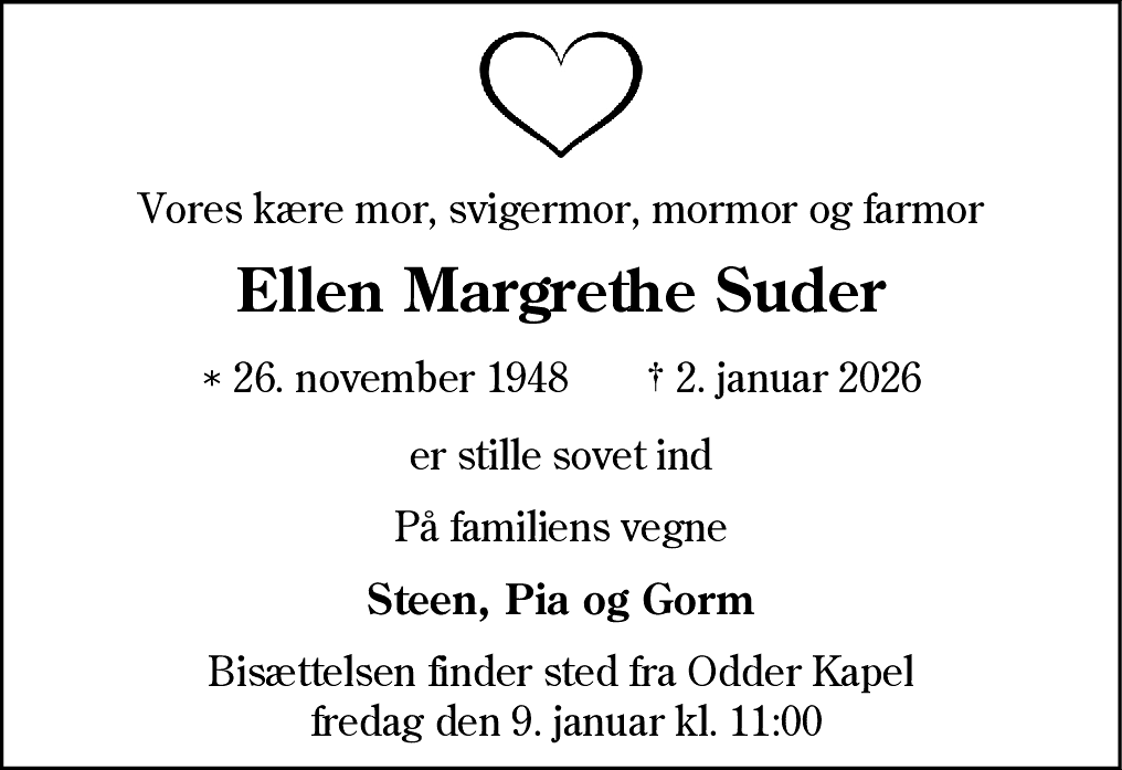 Dødsannonce for Ellen Margrethe Suder