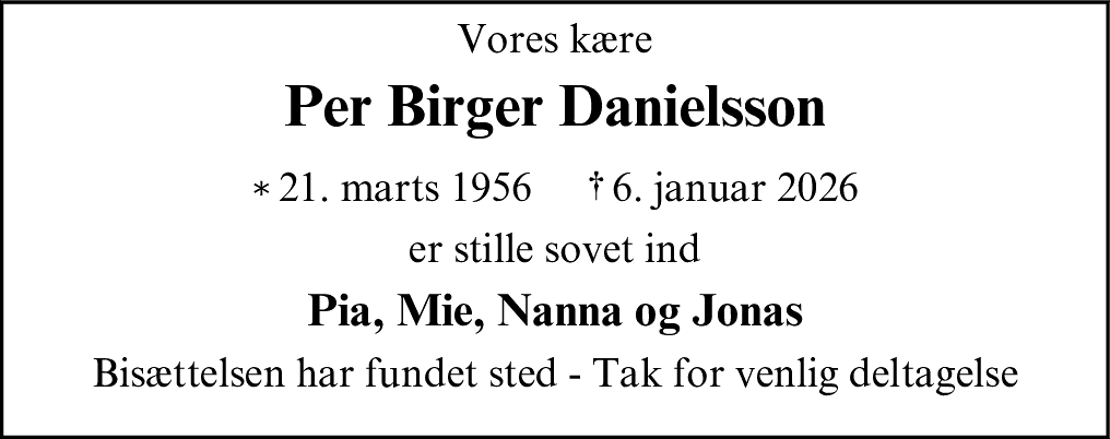 Dødsannonce for Per Birger Danielsson