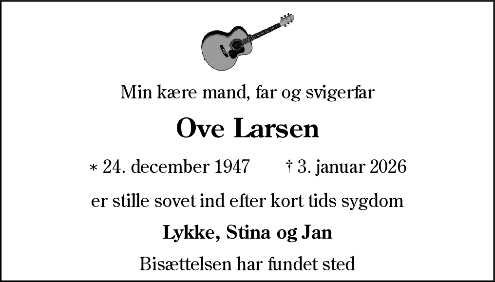 Dødsannonce for Ove Tage Larsen