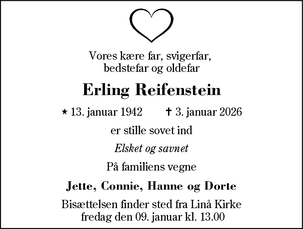 Dødsannonce for Erling Reifenstein