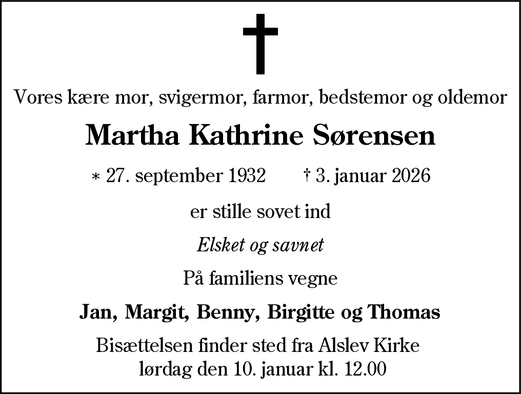 Dødsannonce for Martha Kathrine Sørensen