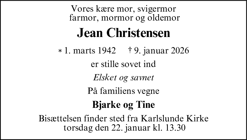 Dødsannonce for Jean Christensen